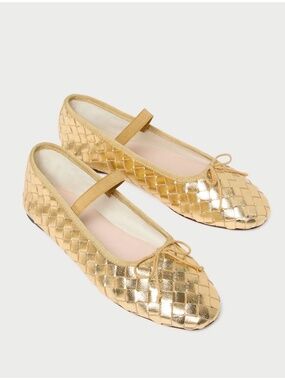New Loeffler Randall Leonie Gold Woven Ballet Flat Sz 7